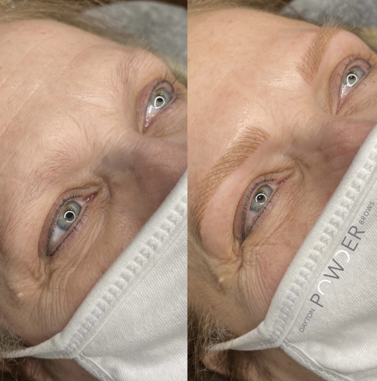 Before and after combo brows by Dayton Powder Brows
